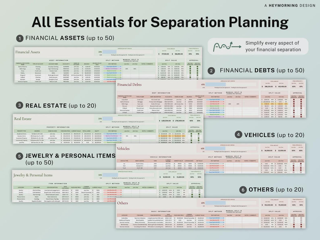 Divorce Separation Planner Spreadsheet: Asset Division & Debt (Digital Download)