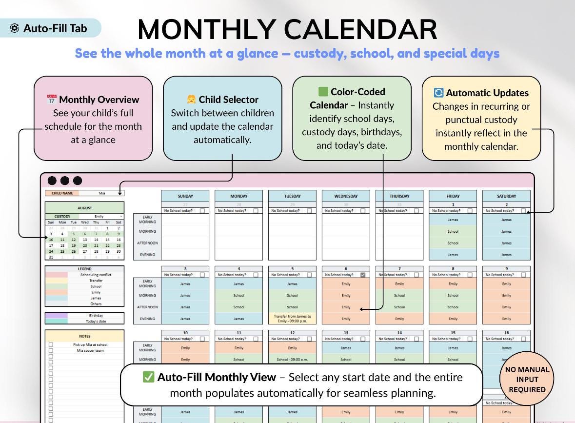Simple Co-Parenting Tracking Planner for Divorce or Child Custody Matters