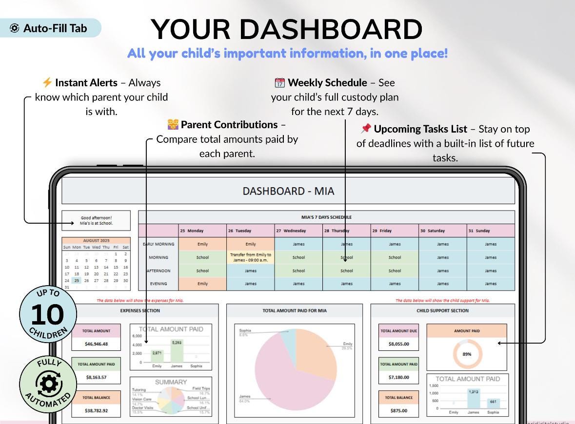 Simple Co-Parenting Tracking Planner for Divorce or Child Custody Matters