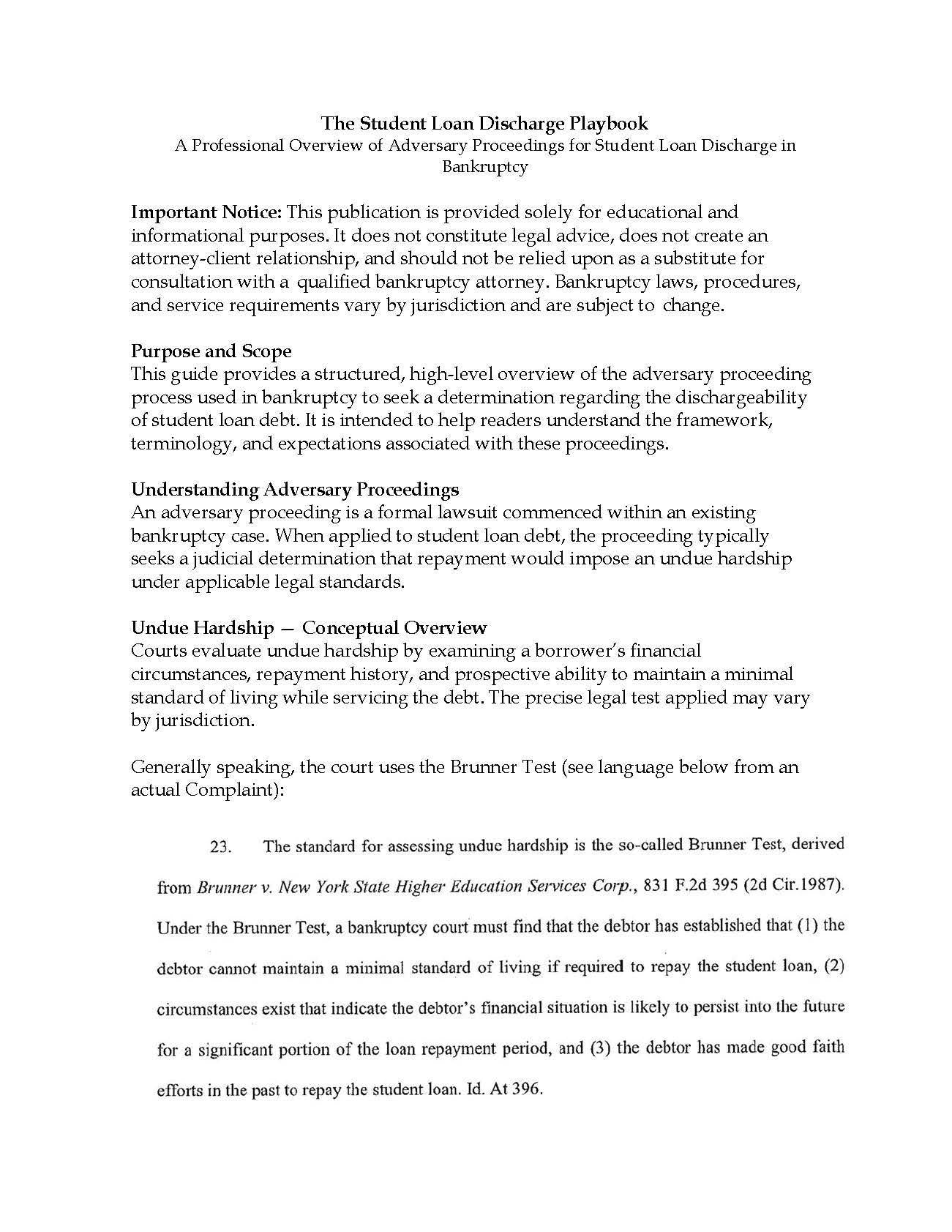 Student Loan Discharge Playbook: Adversary Proceeding Guide (PDF Downloadable)
